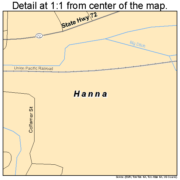 Hanna, Wyoming road map detail