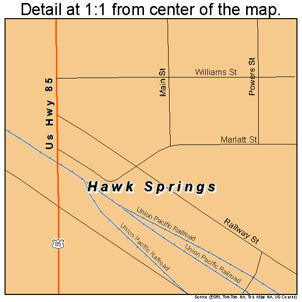 Hawk Springs, Wyoming road map detail