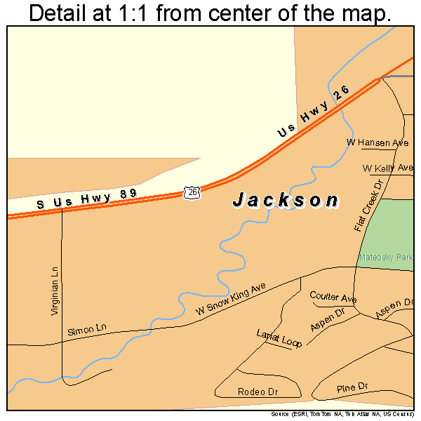 Jackson, Wyoming road map detail