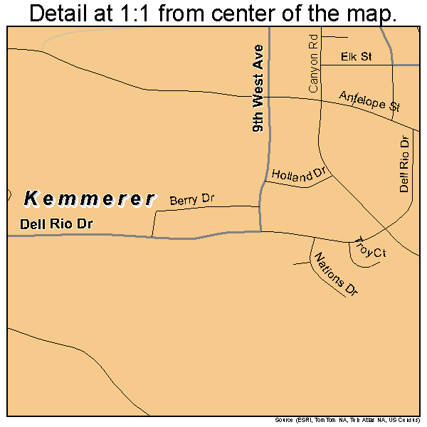 Kemmerer, Wyoming road map detail