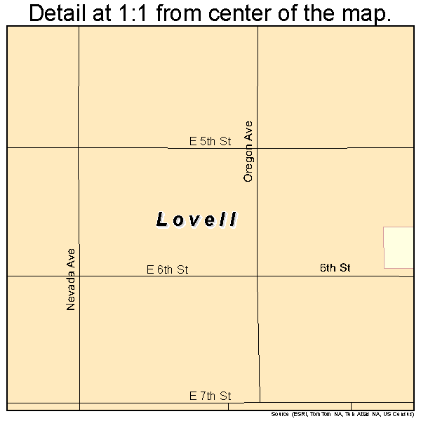 Lovell, Wyoming road map detail