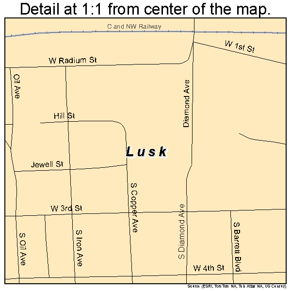 Lusk, Wyoming road map detail