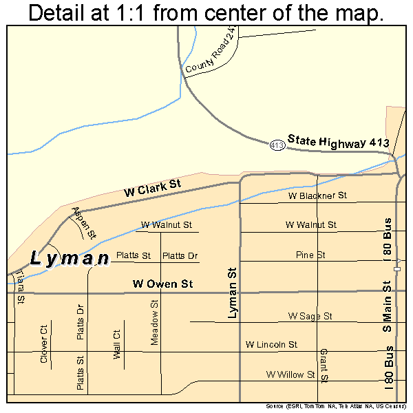 Lyman, Wyoming road map detail