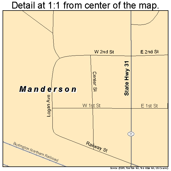Manderson, Wyoming road map detail