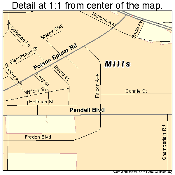Mills, Wyoming road map detail