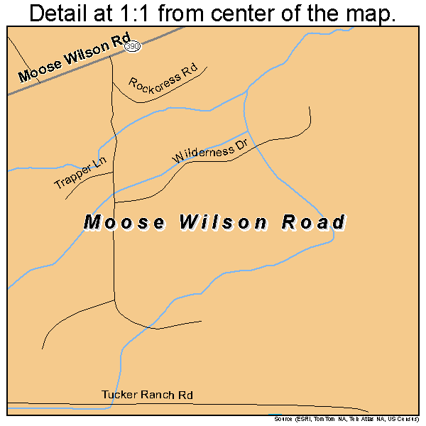 Moose Wilson Road, Wyoming road map detail