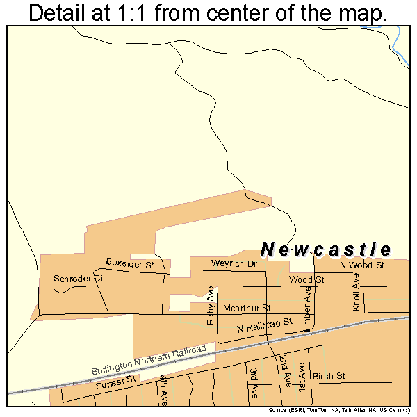 Newcastle, Wyoming road map detail