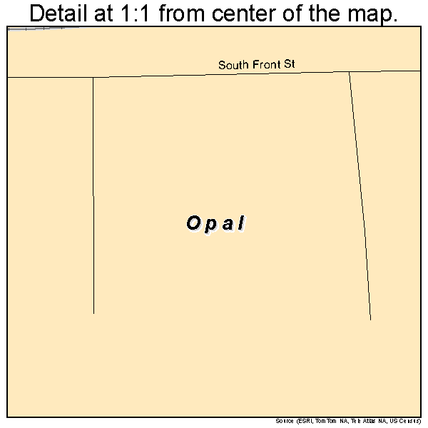 Opal, Wyoming road map detail
