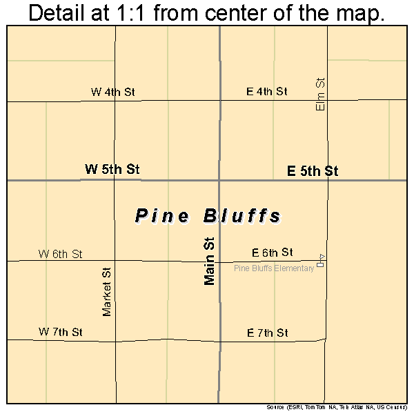 Pine Bluffs, Wyoming road map detail