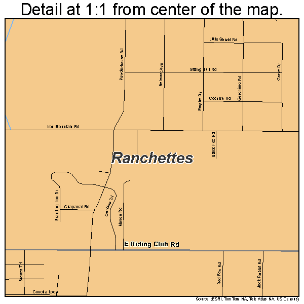 Ranchettes, Wyoming road map detail