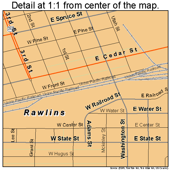 Rawlins, Wyoming road map detail