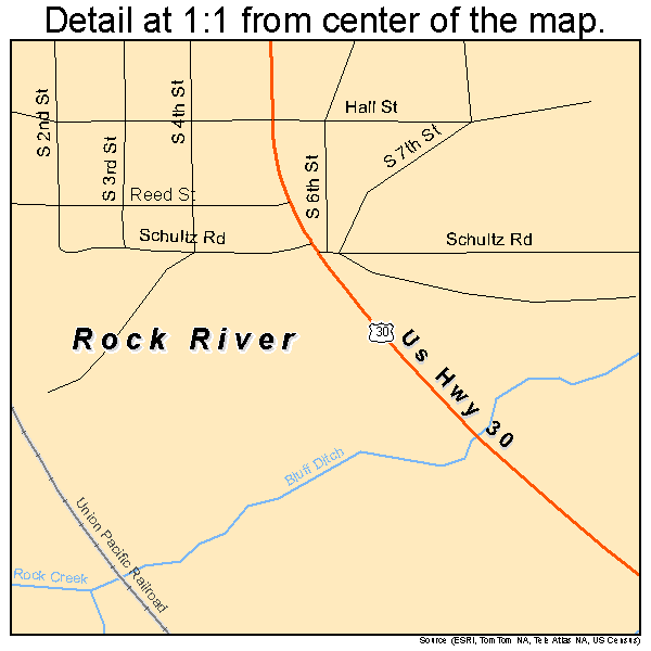 Rock River, Wyoming road map detail