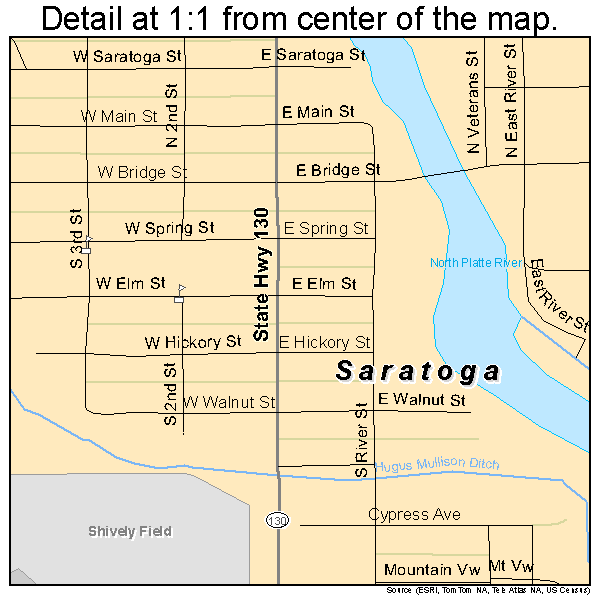 Saratoga, Wyoming road map detail