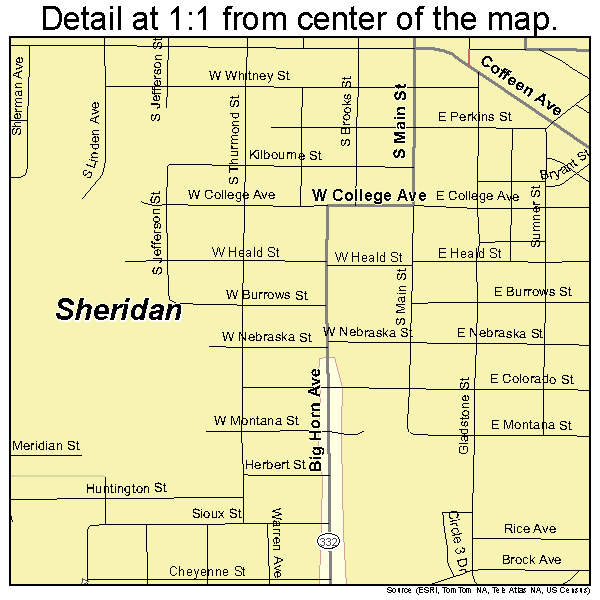 Sheridan, Wyoming road map detail