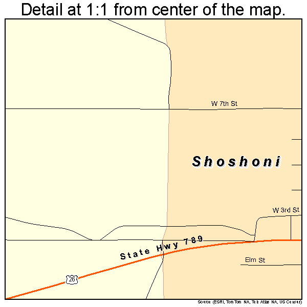 Shoshoni, Wyoming road map detail