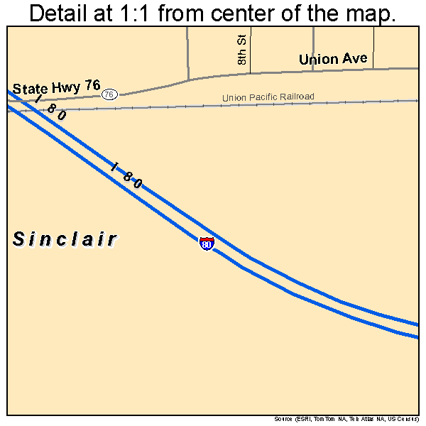 Sinclair, Wyoming road map detail