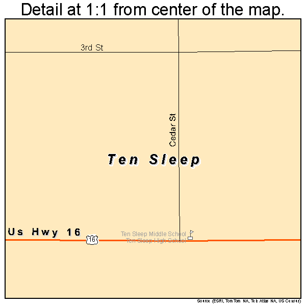 Ten Sleep, Wyoming road map detail