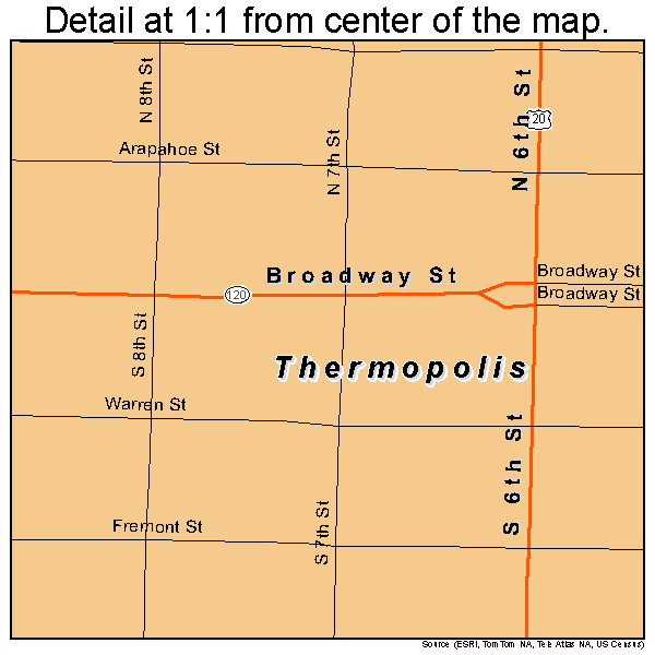 Thermopolis, Wyoming road map detail