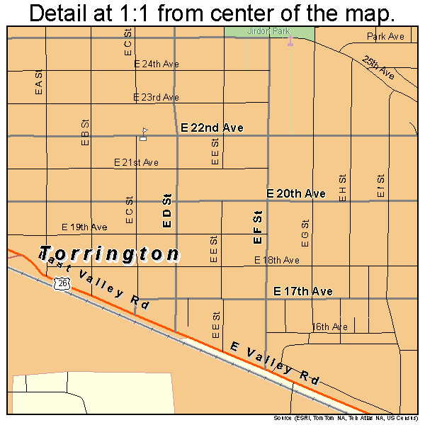 Torrington, Wyoming road map detail