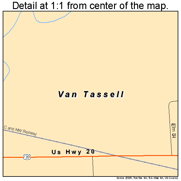 Van Tassell, Wyoming road map detail
