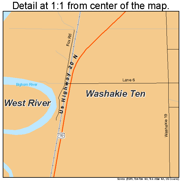 Washakie Ten, Wyoming road map detail