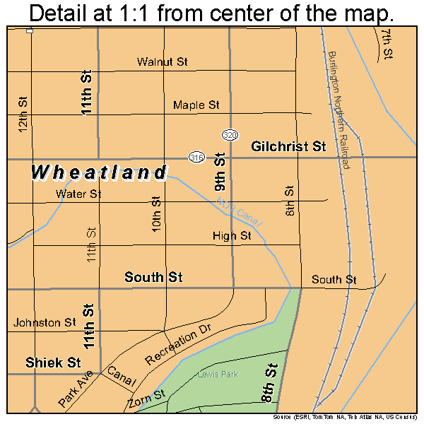 Wheatland, Wyoming road map detail