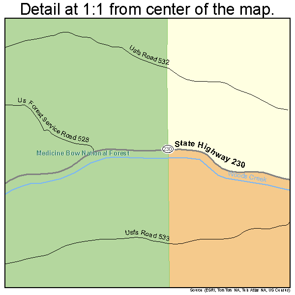 Woods Landing-Jelm, Wyoming road map detail