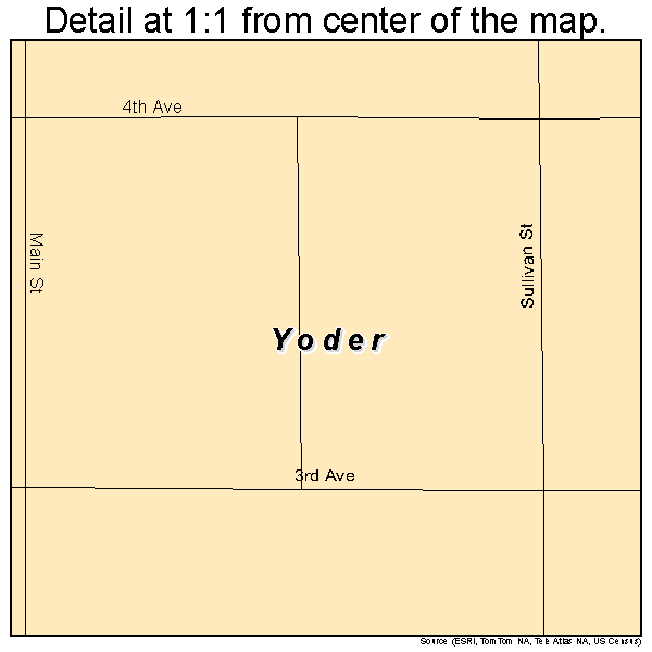 Yoder, Wyoming road map detail