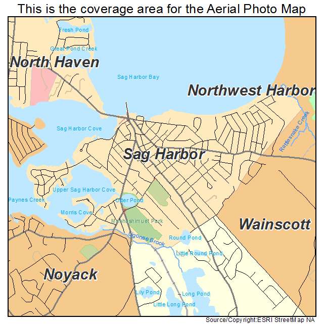 Aerial Photography Map of Sag Harbor, NY New York